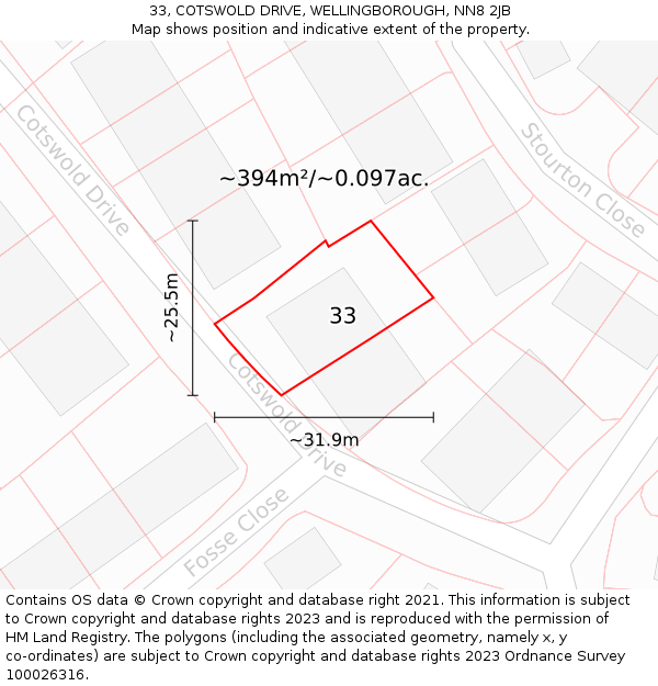 33, COTSWOLD DRIVE, WELLINGBOROUGH, NN8 2JB: Plot and title map