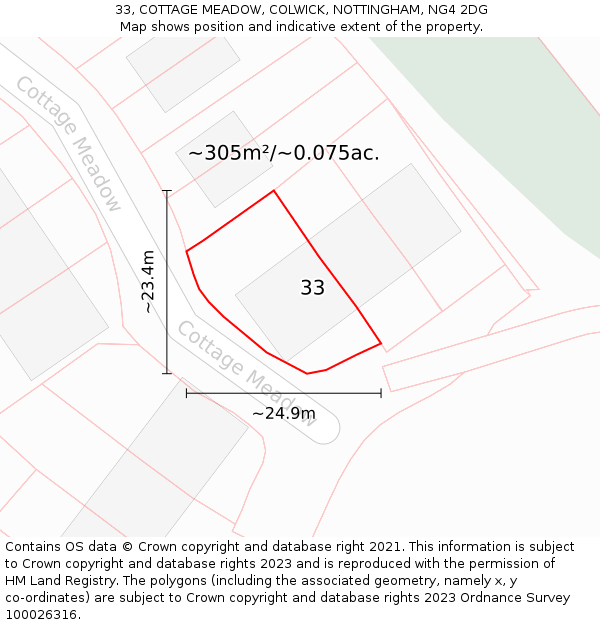 33, COTTAGE MEADOW, COLWICK, NOTTINGHAM, NG4 2DG: Plot and title map