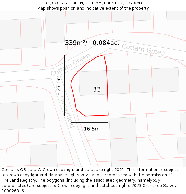 33, COTTAM GREEN, COTTAM, PRESTON, PR4 0AB: Plot and title map