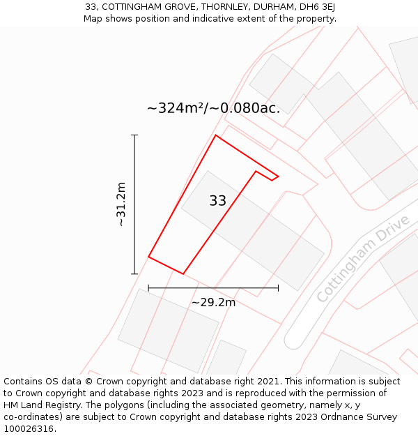 33, COTTINGHAM GROVE, THORNLEY, DURHAM, DH6 3EJ: Plot and title map