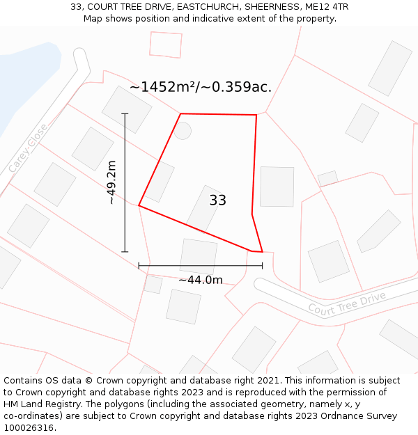 33, COURT TREE DRIVE, EASTCHURCH, SHEERNESS, ME12 4TR: Plot and title map