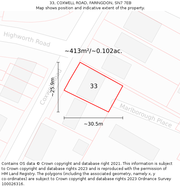 33, COXWELL ROAD, FARINGDON, SN7 7EB: Plot and title map