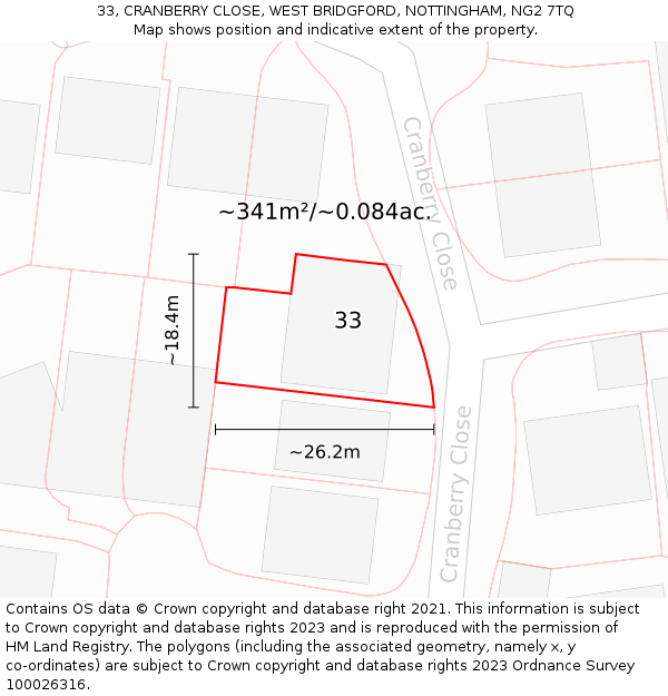 33, CRANBERRY CLOSE, WEST BRIDGFORD, NOTTINGHAM, NG2 7TQ: Plot and title map