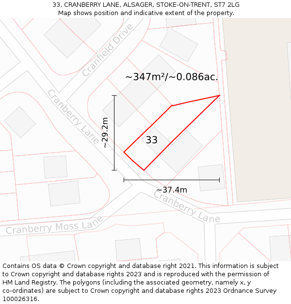 33, CRANBERRY LANE, ALSAGER, STOKE-ON-TRENT, ST7 2LG: Plot and title map