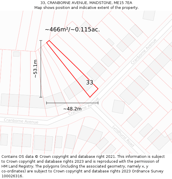 33, CRANBORNE AVENUE, MAIDSTONE, ME15 7EA: Plot and title map