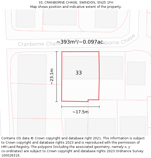 33, CRANBORNE CHASE, SWINDON, SN25 1FH: Plot and title map