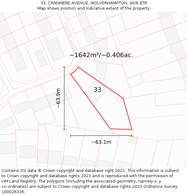 33, CRANMERE AVENUE, WOLVERHAMPTON, WV6 8TR: Plot and title map