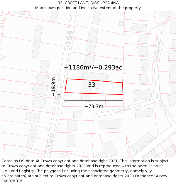 33, CROFT LANE, DISS, IP22 4NA: Plot and title map