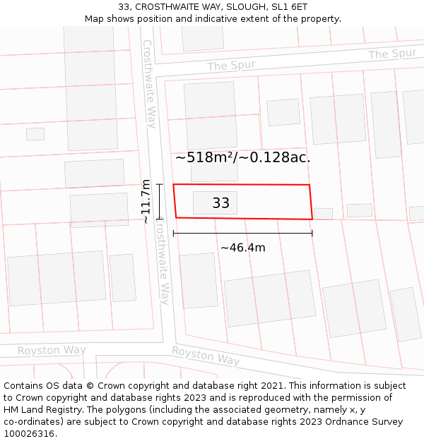 33, CROSTHWAITE WAY, SLOUGH, SL1 6ET: Plot and title map