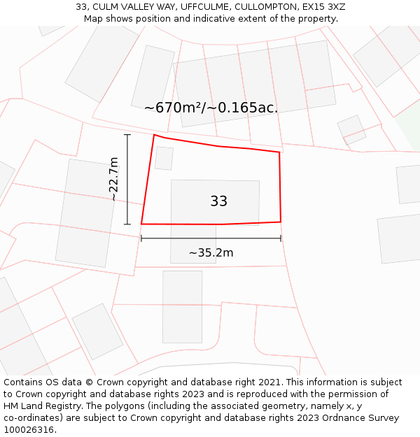 33, CULM VALLEY WAY, UFFCULME, CULLOMPTON, EX15 3XZ: Plot and title map