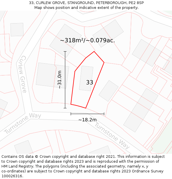 33, CURLEW GROVE, STANGROUND, PETERBOROUGH, PE2 8SP: Plot and title map