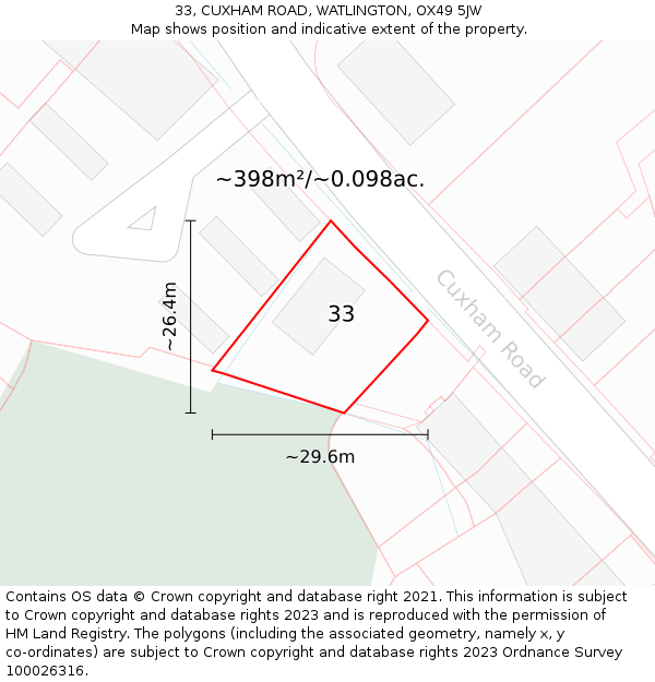 33, CUXHAM ROAD, WATLINGTON, OX49 5JW: Plot and title map