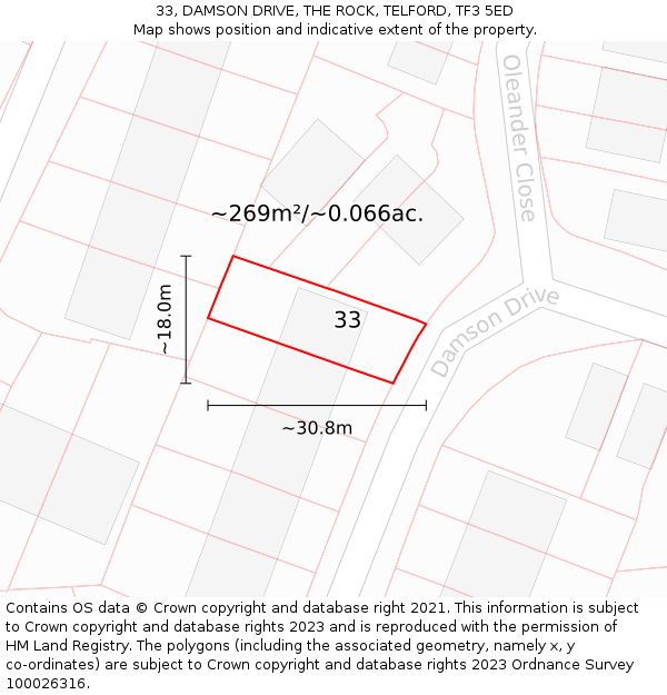 33, DAMSON DRIVE, THE ROCK, TELFORD, TF3 5ED: Plot and title map