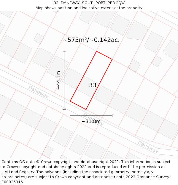 33, DANEWAY, SOUTHPORT, PR8 2QW: Plot and title map