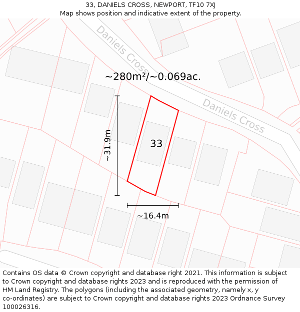 33, DANIELS CROSS, NEWPORT, TF10 7XJ: Plot and title map