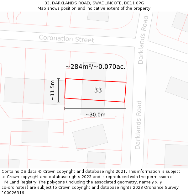 33, DARKLANDS ROAD, SWADLINCOTE, DE11 0PG: Plot and title map