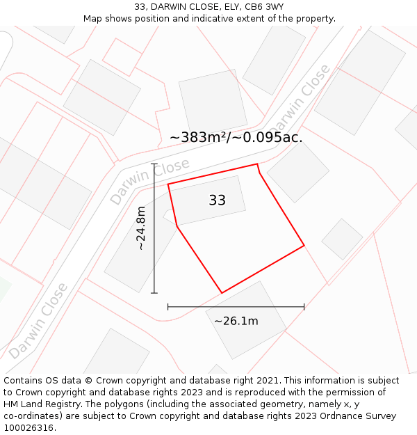 33, DARWIN CLOSE, ELY, CB6 3WY: Plot and title map