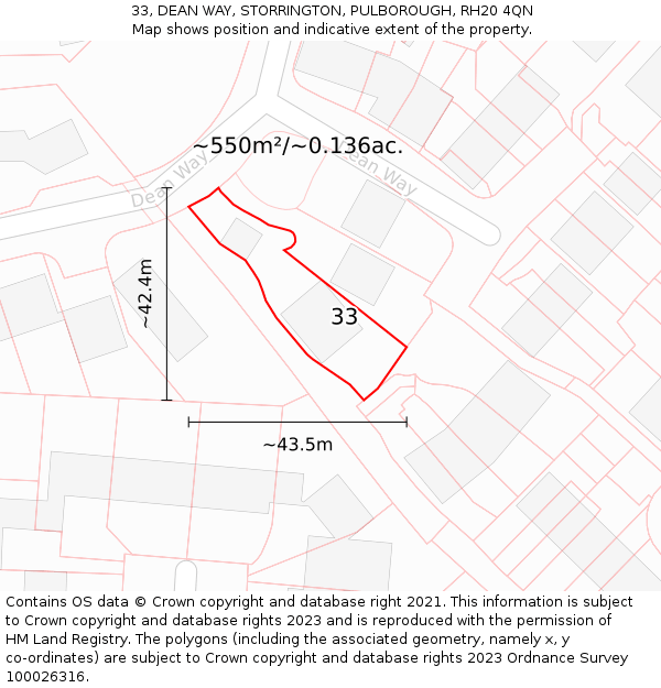 33, DEAN WAY, STORRINGTON, PULBOROUGH, RH20 4QN: Plot and title map