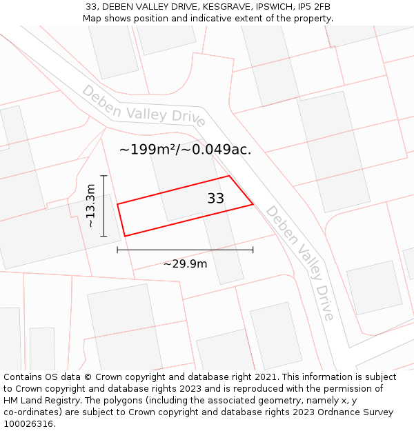 33, DEBEN VALLEY DRIVE, KESGRAVE, IPSWICH, IP5 2FB: Plot and title map