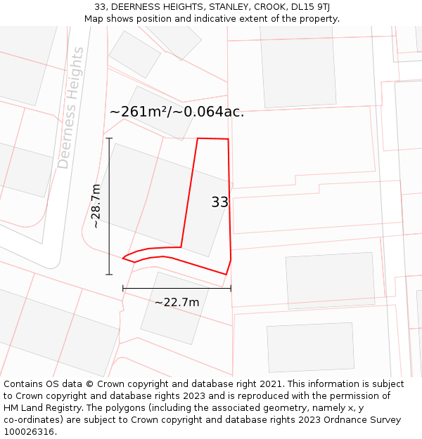 33, DEERNESS HEIGHTS, STANLEY, CROOK, DL15 9TJ: Plot and title map