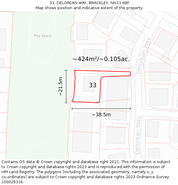 33, DELOREAN WAY, BRACKLEY, NN13 6BF: Plot and title map