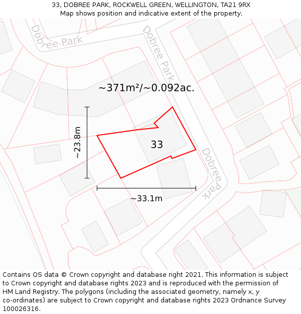 33, DOBREE PARK, ROCKWELL GREEN, WELLINGTON, TA21 9RX: Plot and title map