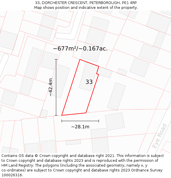 33, DORCHESTER CRESCENT, PETERBOROUGH, PE1 4RP: Plot and title map