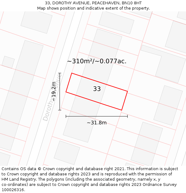 33, DOROTHY AVENUE, PEACEHAVEN, BN10 8HT: Plot and title map