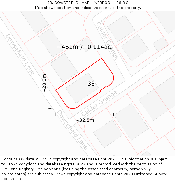 33, DOWSEFIELD LANE, LIVERPOOL, L18 3JG: Plot and title map