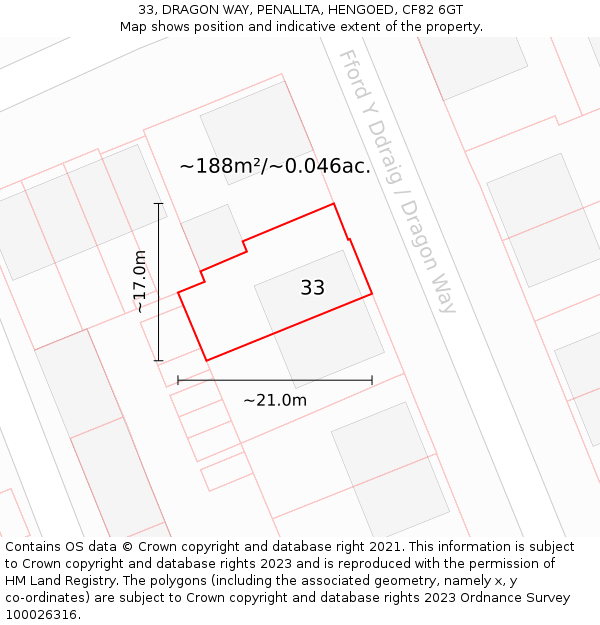 33, DRAGON WAY, PENALLTA, HENGOED, CF82 6GT: Plot and title map