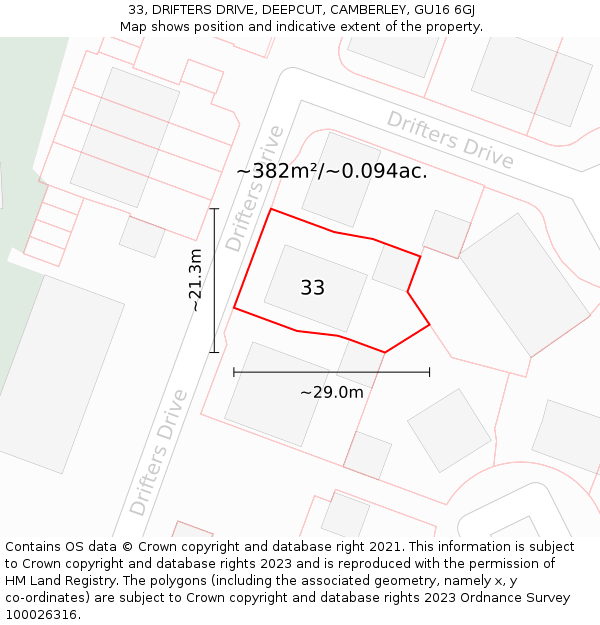 33, DRIFTERS DRIVE, DEEPCUT, CAMBERLEY, GU16 6GJ: Plot and title map