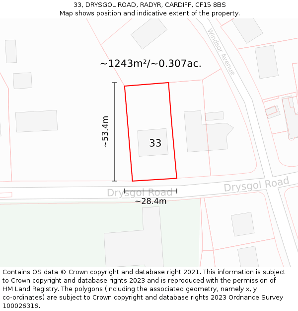 33, DRYSGOL ROAD, RADYR, CARDIFF, CF15 8BS: Plot and title map