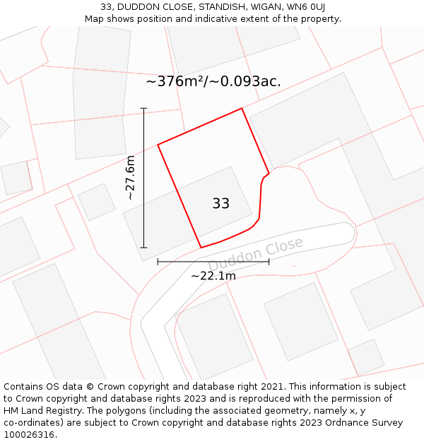 33, DUDDON CLOSE, STANDISH, WIGAN, WN6 0UJ: Plot and title map