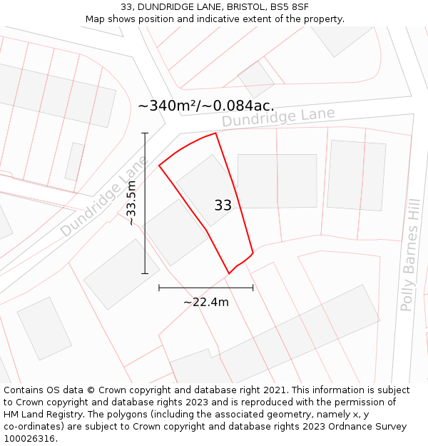 33, DUNDRIDGE LANE, BRISTOL, BS5 8SF: Plot and title map