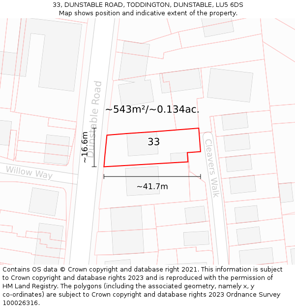 33, DUNSTABLE ROAD, TODDINGTON, DUNSTABLE, LU5 6DS: Plot and title map