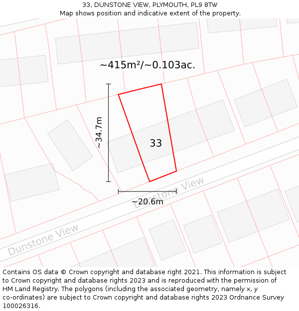 33, DUNSTONE VIEW, PLYMOUTH, PL9 8TW: Plot and title map