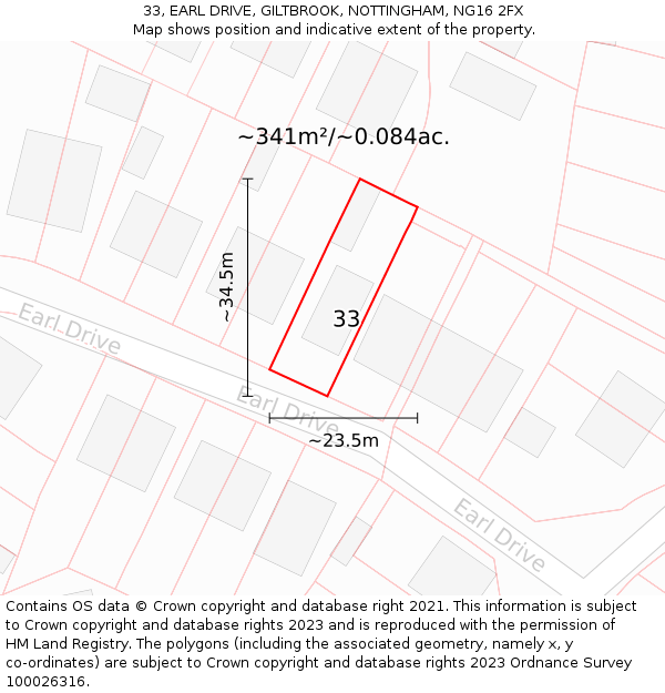 33, EARL DRIVE, GILTBROOK, NOTTINGHAM, NG16 2FX: Plot and title map