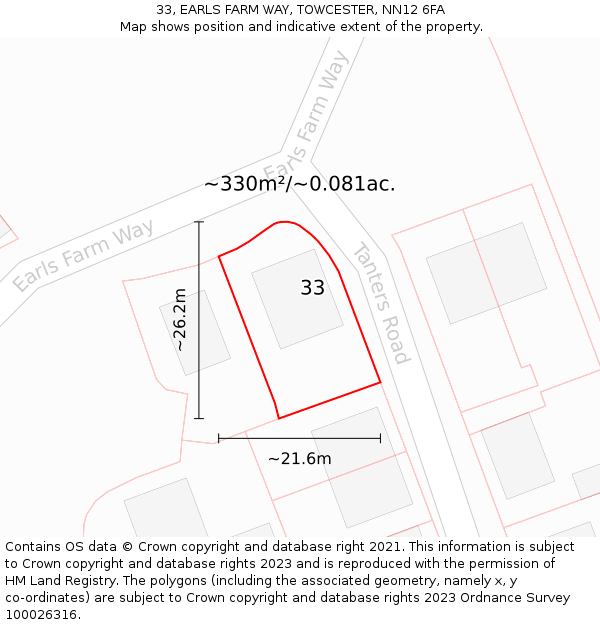 33, EARLS FARM WAY, TOWCESTER, NN12 6FA: Plot and title map