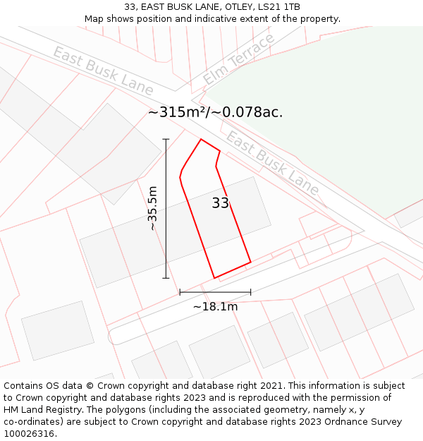 33, EAST BUSK LANE, OTLEY, LS21 1TB: Plot and title map