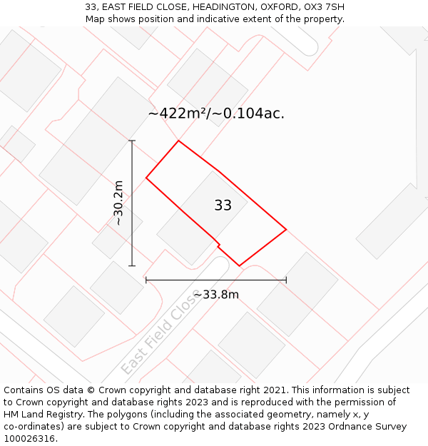 33, EAST FIELD CLOSE, HEADINGTON, OXFORD, OX3 7SH: Plot and title map