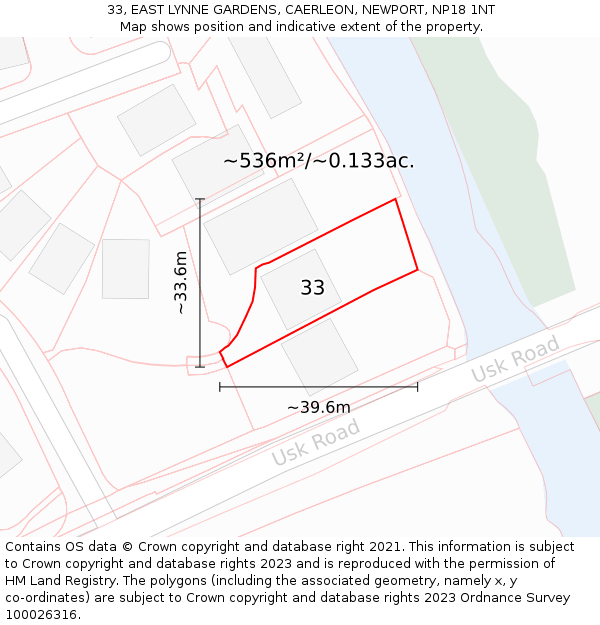 33, EAST LYNNE GARDENS, CAERLEON, NEWPORT, NP18 1NT: Plot and title map