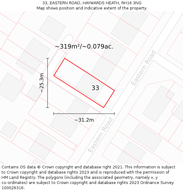 33, EASTERN ROAD, HAYWARDS HEATH, RH16 3NG: Plot and title map