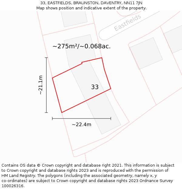 33, EASTFIELDS, BRAUNSTON, DAVENTRY, NN11 7JN: Plot and title map