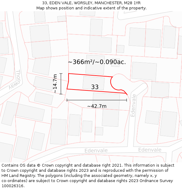 33, EDEN VALE, WORSLEY, MANCHESTER, M28 1YR: Plot and title map