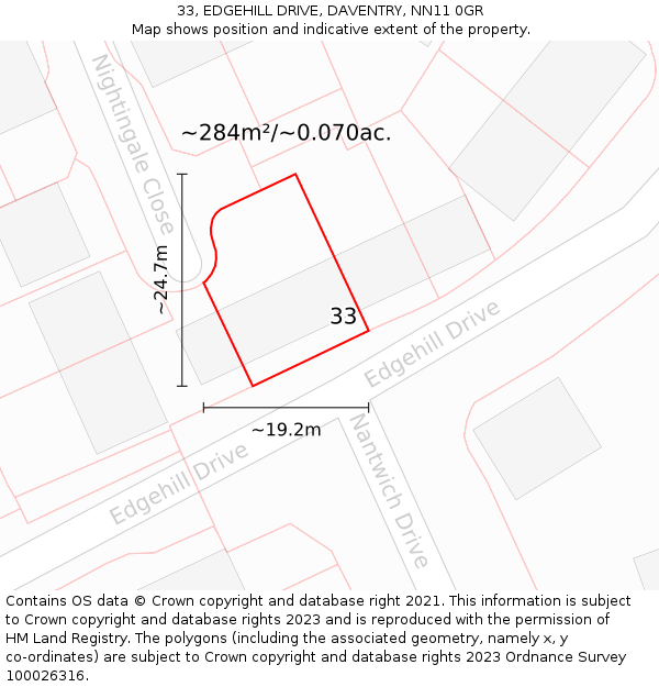 33, EDGEHILL DRIVE, DAVENTRY, NN11 0GR: Plot and title map
