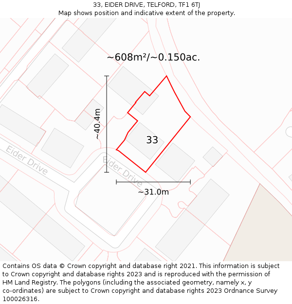 33, EIDER DRIVE, TELFORD, TF1 6TJ: Plot and title map