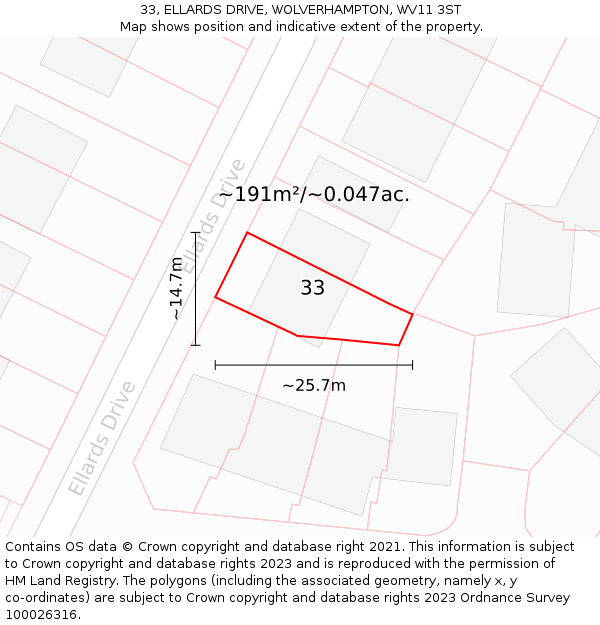 33, ELLARDS DRIVE, WOLVERHAMPTON, WV11 3ST: Plot and title map