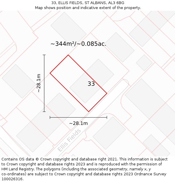 33, ELLIS FIELDS, ST ALBANS, AL3 6BG: Plot and title map