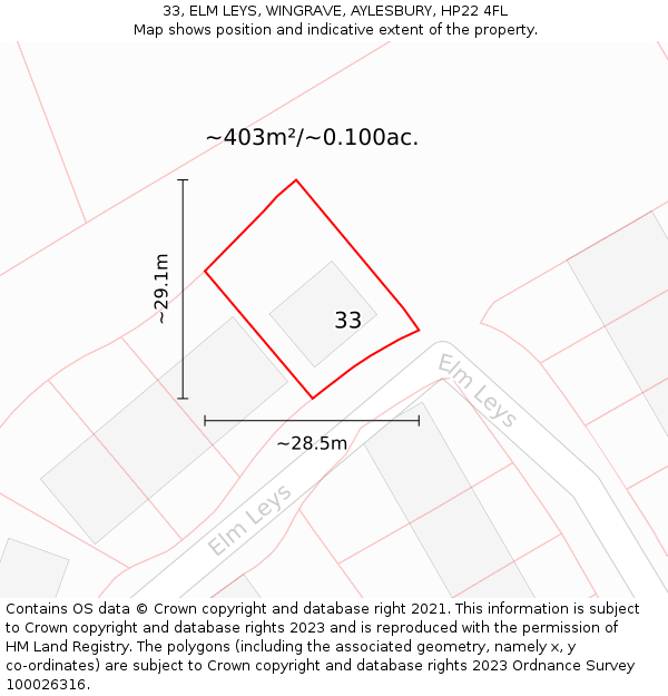 33, ELM LEYS, WINGRAVE, AYLESBURY, HP22 4FL: Plot and title map