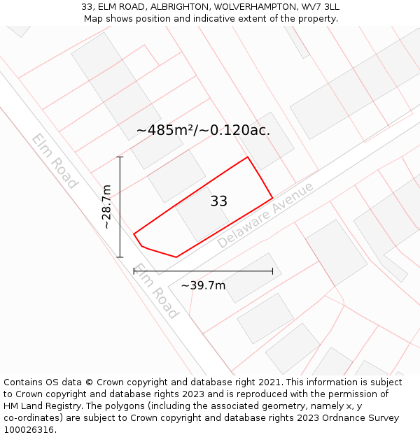 33, ELM ROAD, ALBRIGHTON, WOLVERHAMPTON, WV7 3LL: Plot and title map